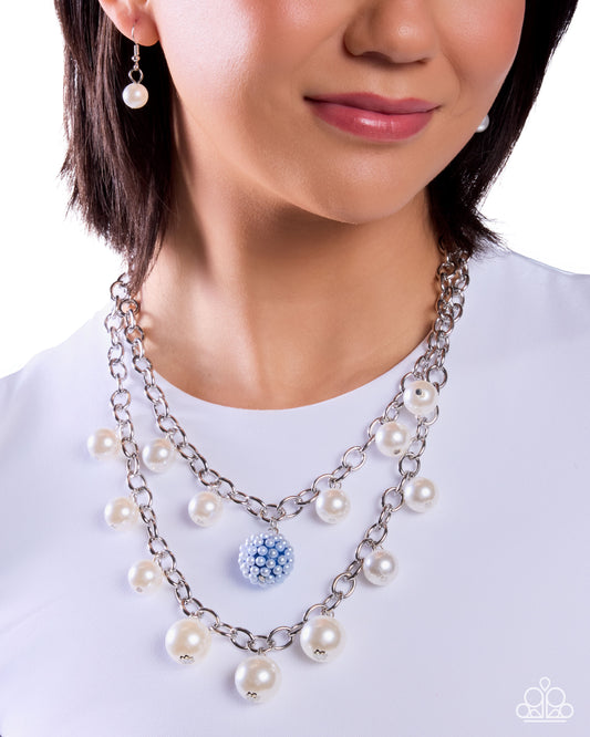 Paparazzi Precise Poise - Blue Solitaire & White Pearl Layered Necklace N2266