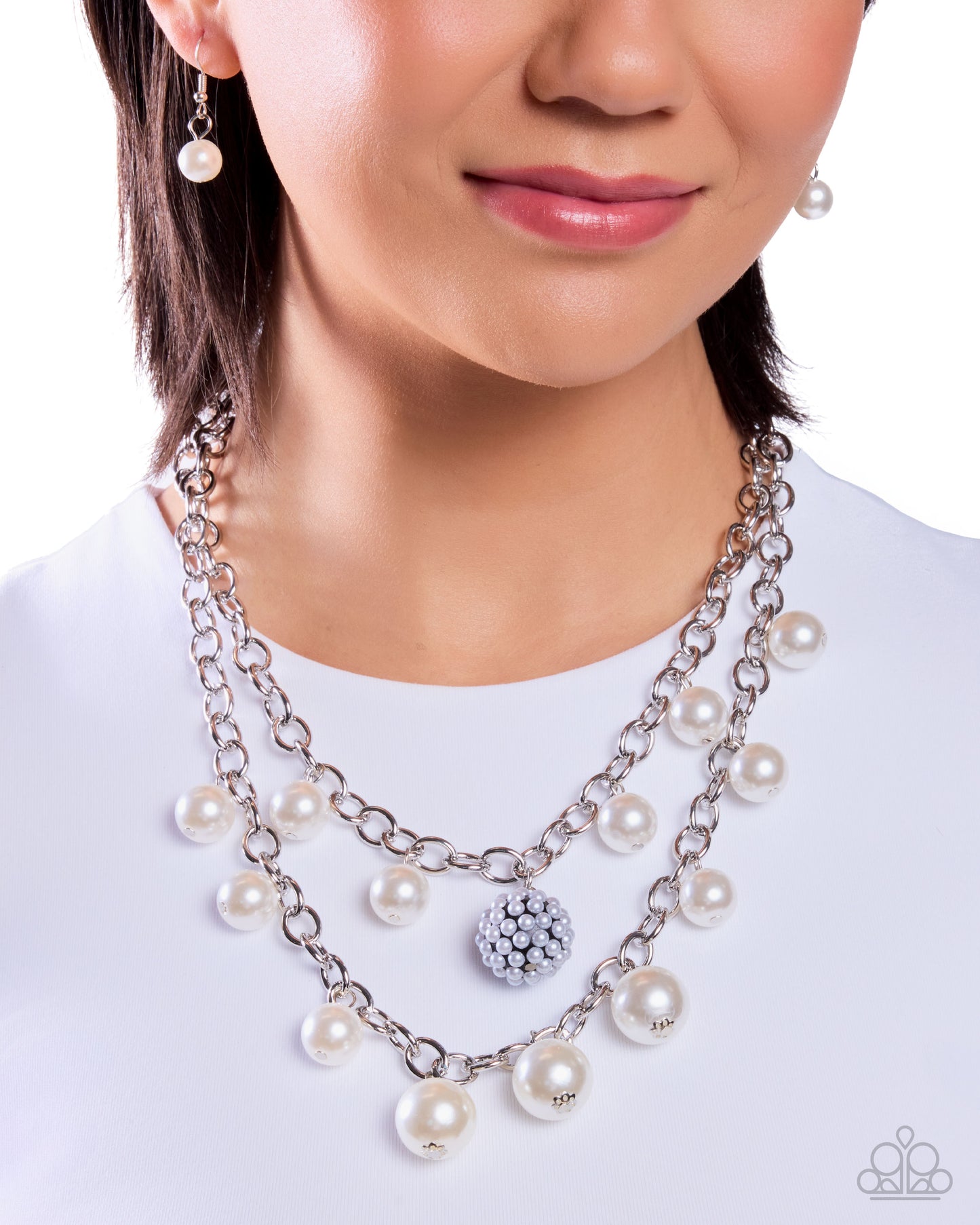Paparazzi Precise Poise - Black Gray & White Pearl Layered Necklace