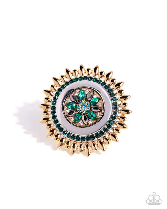 Paparazzi Twinkly Truth - Green Emerald, Smoky Gem & Gold Oversized Statement Ring
