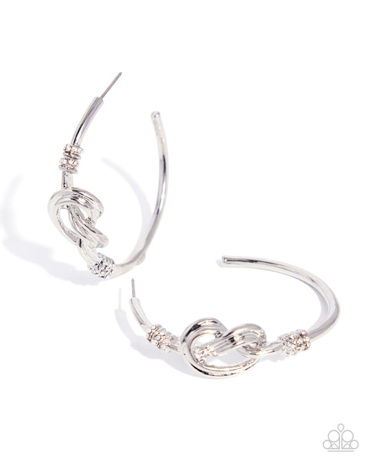 Paparazzi You Are KNOT Alone - White Knotted 2 Inch Hoop Earring