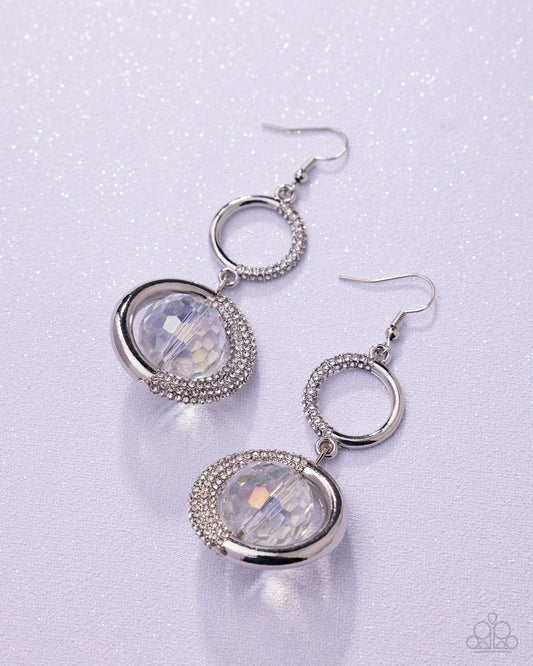 Paparazzi Dazzling Dive - White Rhinestone & White Crystal-Like Bead Earring