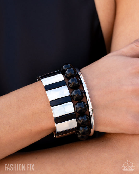 Paparazzi Coastal Cadence - Black, White Silver Stack Of 3 Bracelets Sunset Sightings Fashion Fix June 2026