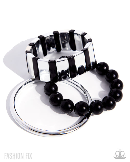 Paparazzi Coastal Cadence - Black, White Silver Stack Of 3 Bracelets Sunset Sightings Fashion Fix June 2026
