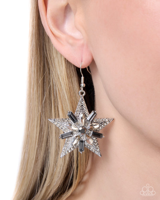 Paparazzi Constellation Chic - Silver Smoky Rhinestone & Hematite Gem Star Earring