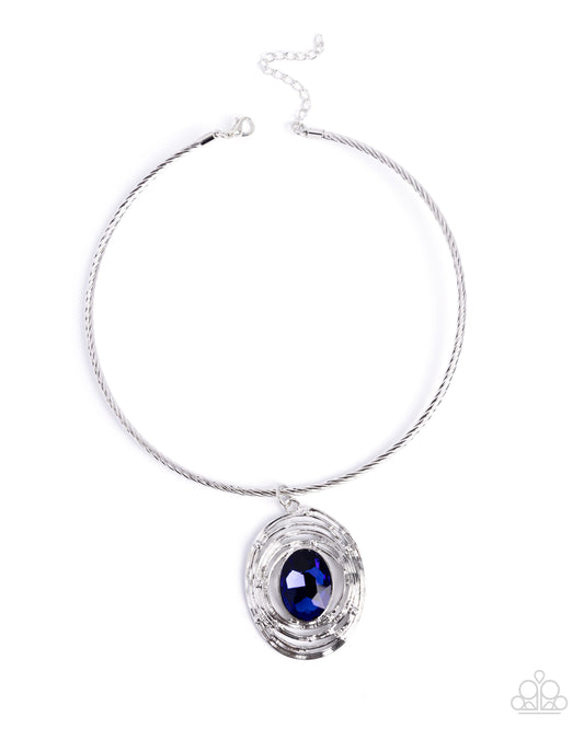 Paparazzi Fashionable Find - Blue Gem Silver Collar Style Necklace