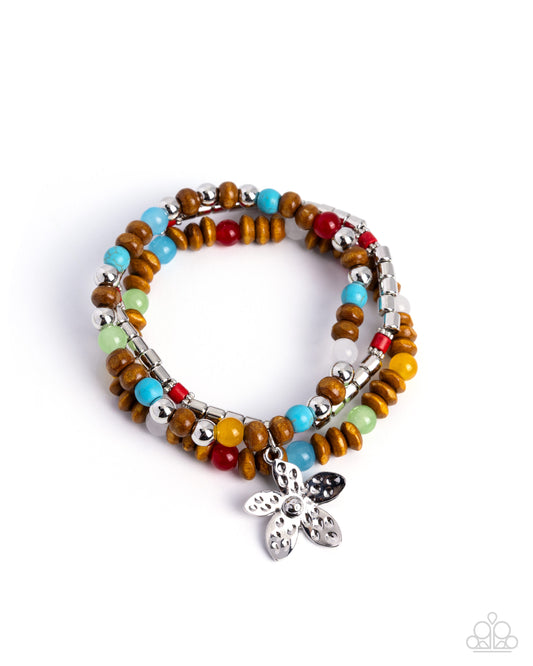 Paparazzi Preferred Polish - Red, Wood Bead, Silver Accent Set Of 3 Stretch Bracelets B2537