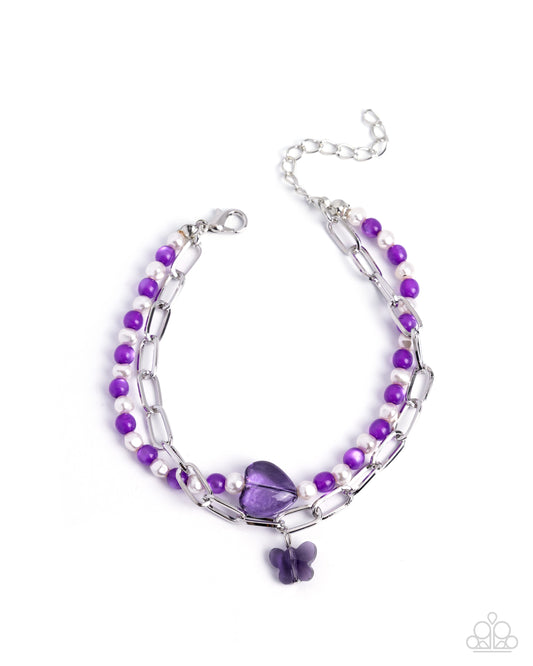 Paparazzi Better Butterfly - Purple Heart & Butterfly Charm Bracelet