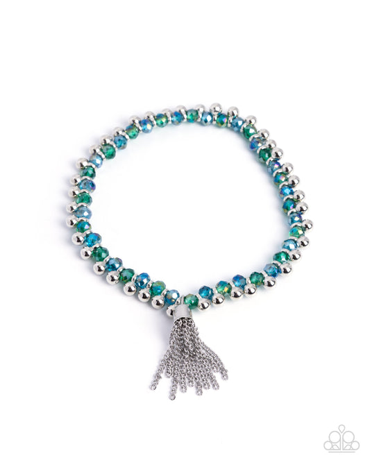 Paparazzi Trustworthy Tassel - Green, Blue & Silver Bead Tassel Bracelet