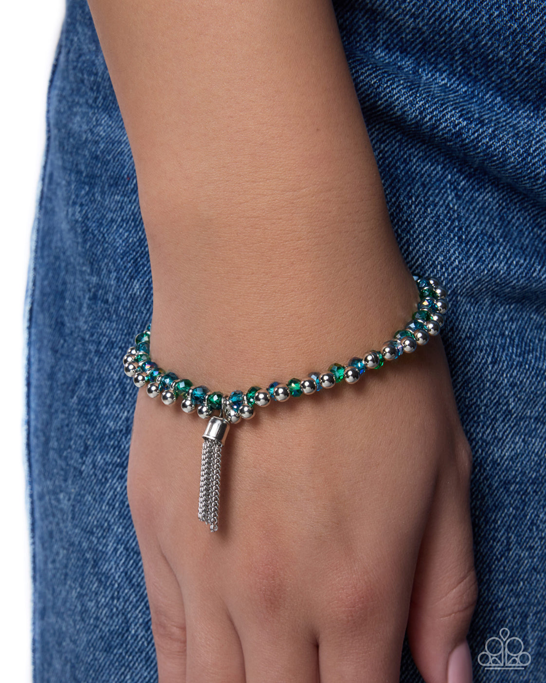 Paparazzi Trustworthy Tassel - Green, Blue & Silver Bead Tassel Bracelet