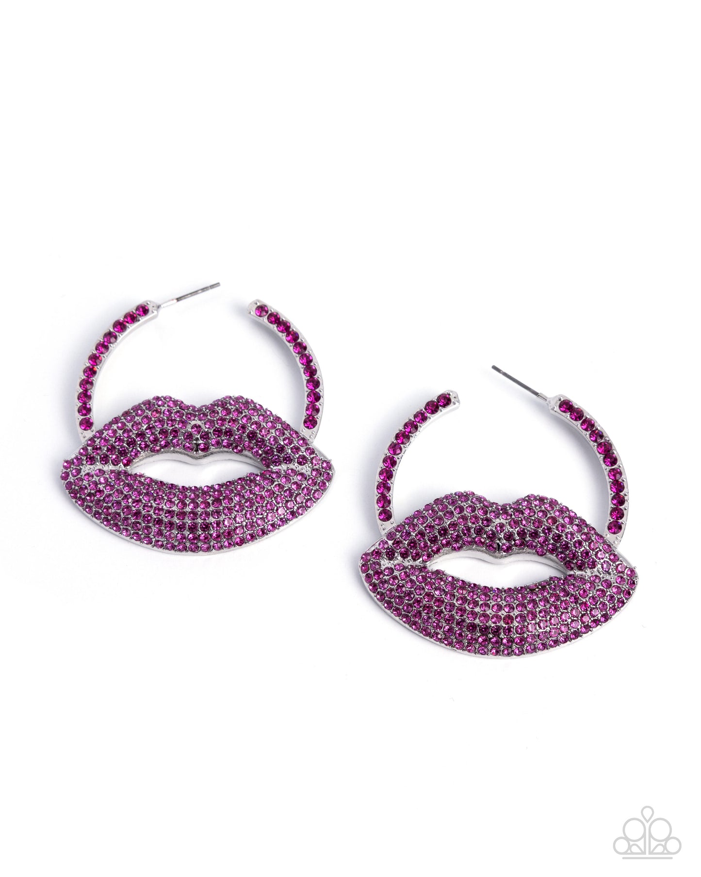 Paparazzi Valentines Date - Pink Fuchsia Rhinestone Lip 1 1/2 Inch Hoop Earring