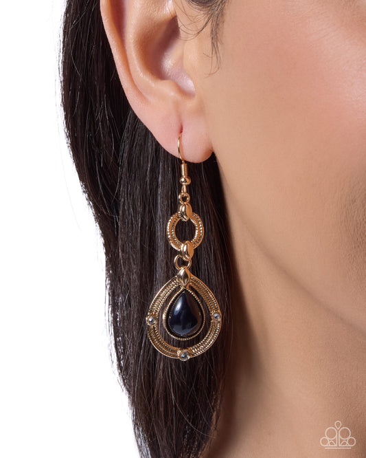 Paparazzi Sneaky Sheen - Black & Gold Teardrop Earring