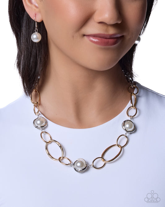 Paparazzi Polished Presto - Multi Silver, Gold & White Pearl Bead Necklace