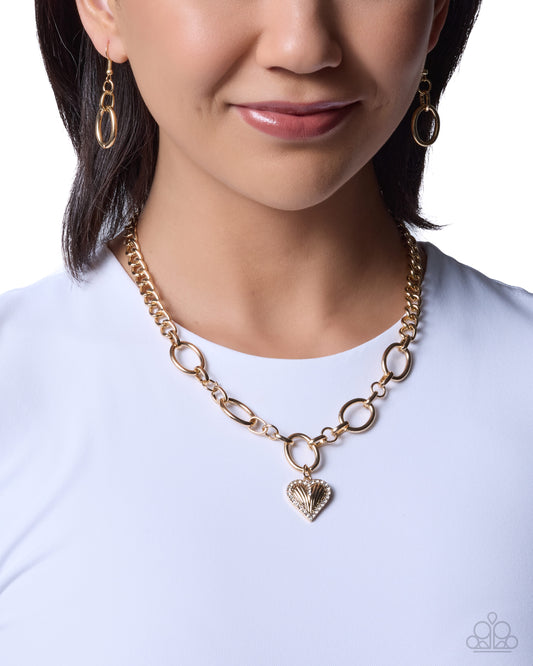 Paparazzi Lunch Date - Gold Curb Chain & White Rhinestone Detailed Heart Necklace