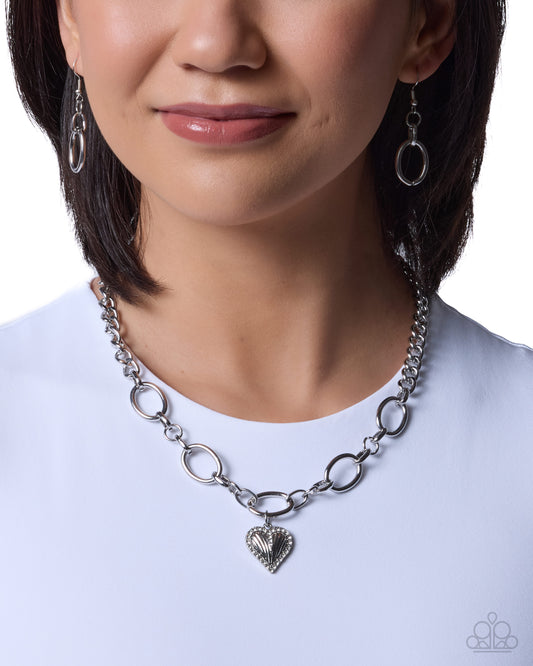 Paparazzi Lunch Date - White Rhinestone Detailed Silver Heart Necklace