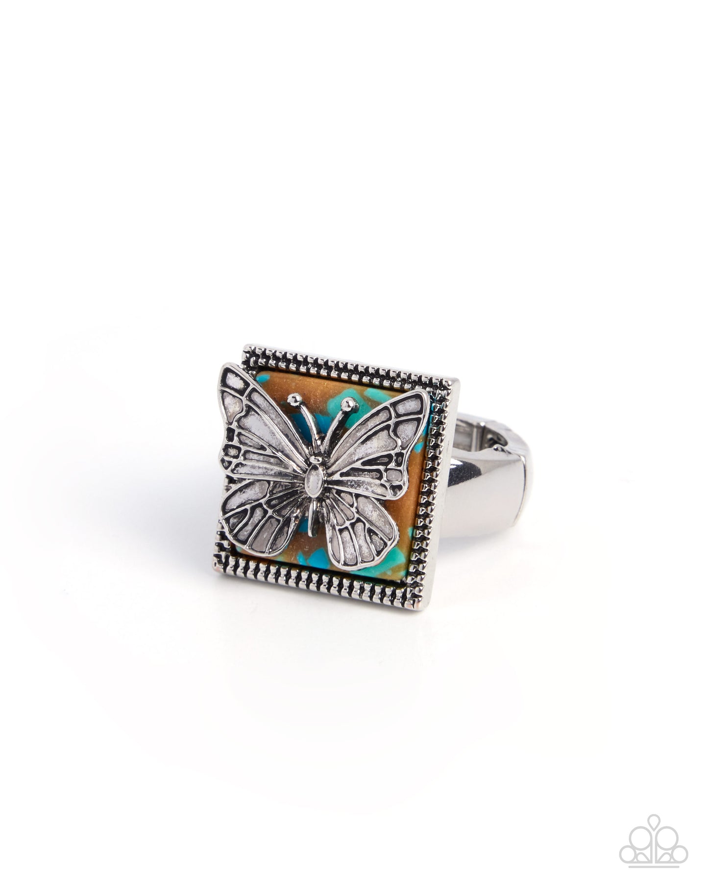 Paparazzi Aerial Avant-Garde - Brown Multicolored Backdrop Silver Butterfly Ring