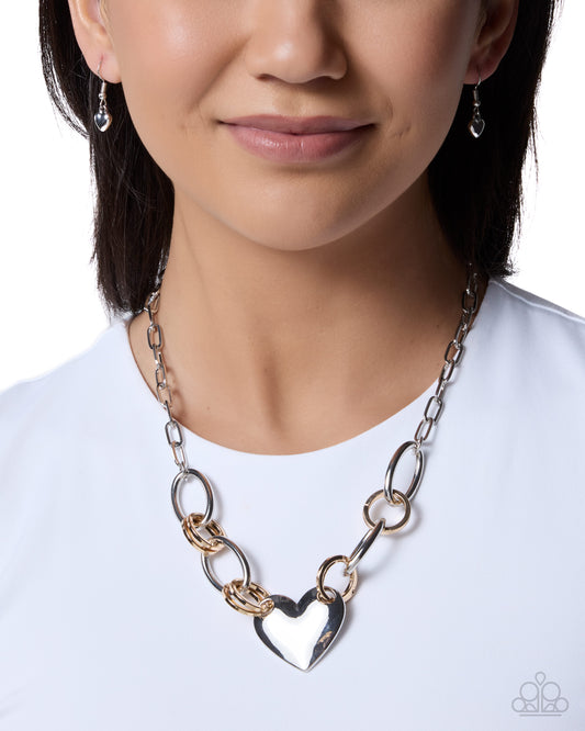 Paparazzi Heartfelt Highway - Multi Silver Paperclip Chain & Gold Link Heart Pendant Necklace.