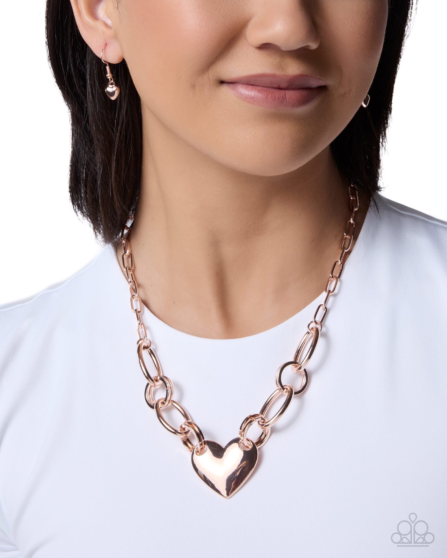 Paparazzi Heartfelt Highway - Rose Gold High Sheen Heart Necklace