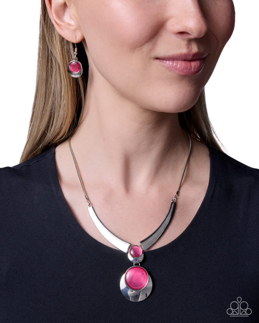 Paparazzi Elite Effulgence - Pink Acrylic High Sheen Silver Pendant Necklace