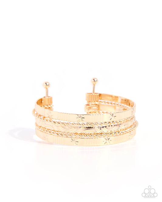 Paparazzi Pretty Philosophy - Gold Stamped Detailed Bangle Like Cuff Bracelet