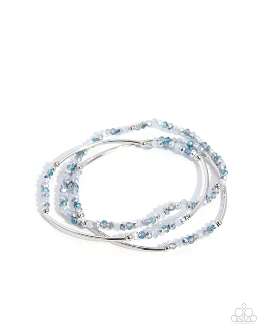 Paparazzi Faceted Fame - Silver, Multicolored Blue & UV Shimmery Bead Set Of 3 Stretch Bracelets