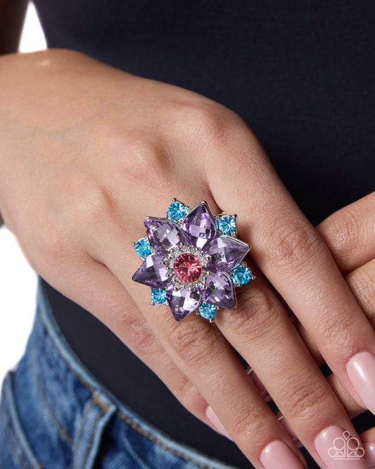 Paparazzi Smooth Singularity - Purple & Blue Aquamarine Gem Flower Ring