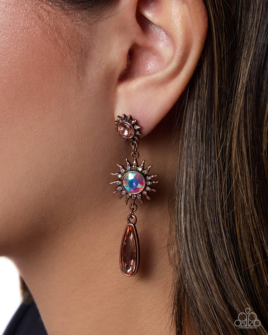 Paparazzi Screaming Sonoran - Copper, Peach & Light Peach Iridescent Sun Gem Post Earring