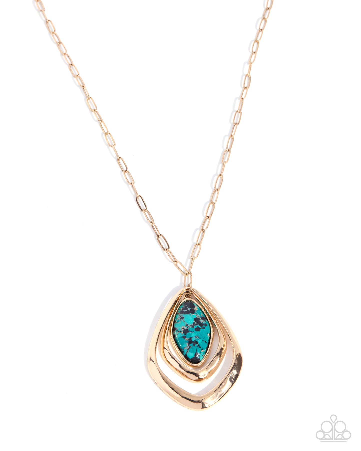 Paparazzi Stony Showgirl - Green Marbled Stone Gold Abstract Frame Necklace