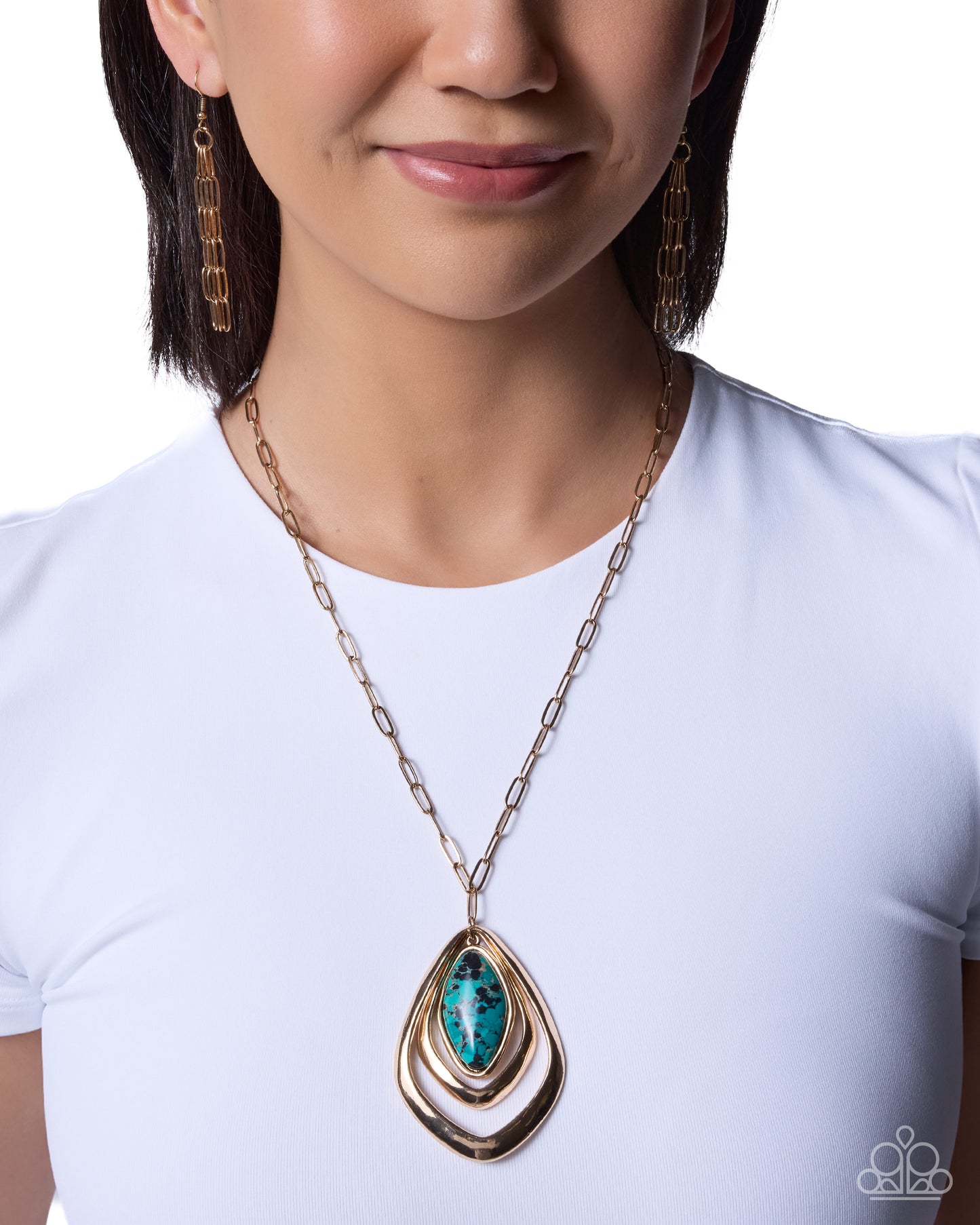 Paparazzi Stony Showgirl - Green Marbled Stone Gold Abstract Frame Necklace