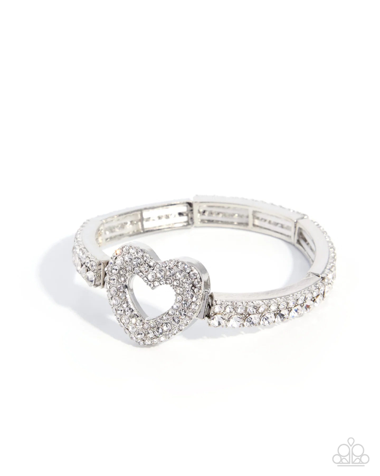 Paparazzi Delightful Daydream - White Rhinestone Silver Heart Stretch Bracelet