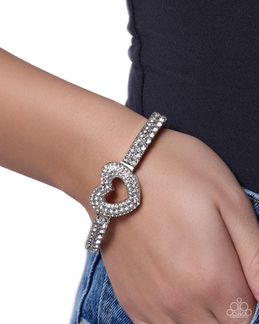 Paparazzi Delightful Daydream - White Rhinestone Silver Heart Stretch Bracelet