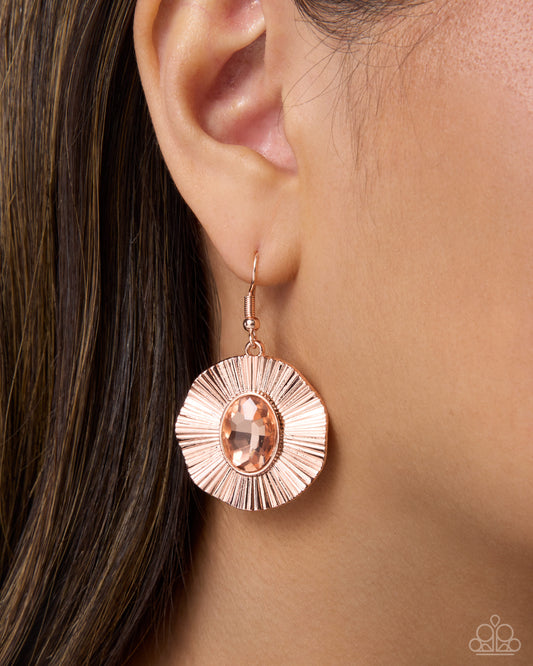 Paparazzi Tailored Tango - Copper - Shiny Copper & Peach Gem Earring