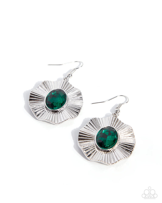 Paparazzi Tailored Tango - Green Emerald Gem Silver Earring E3559