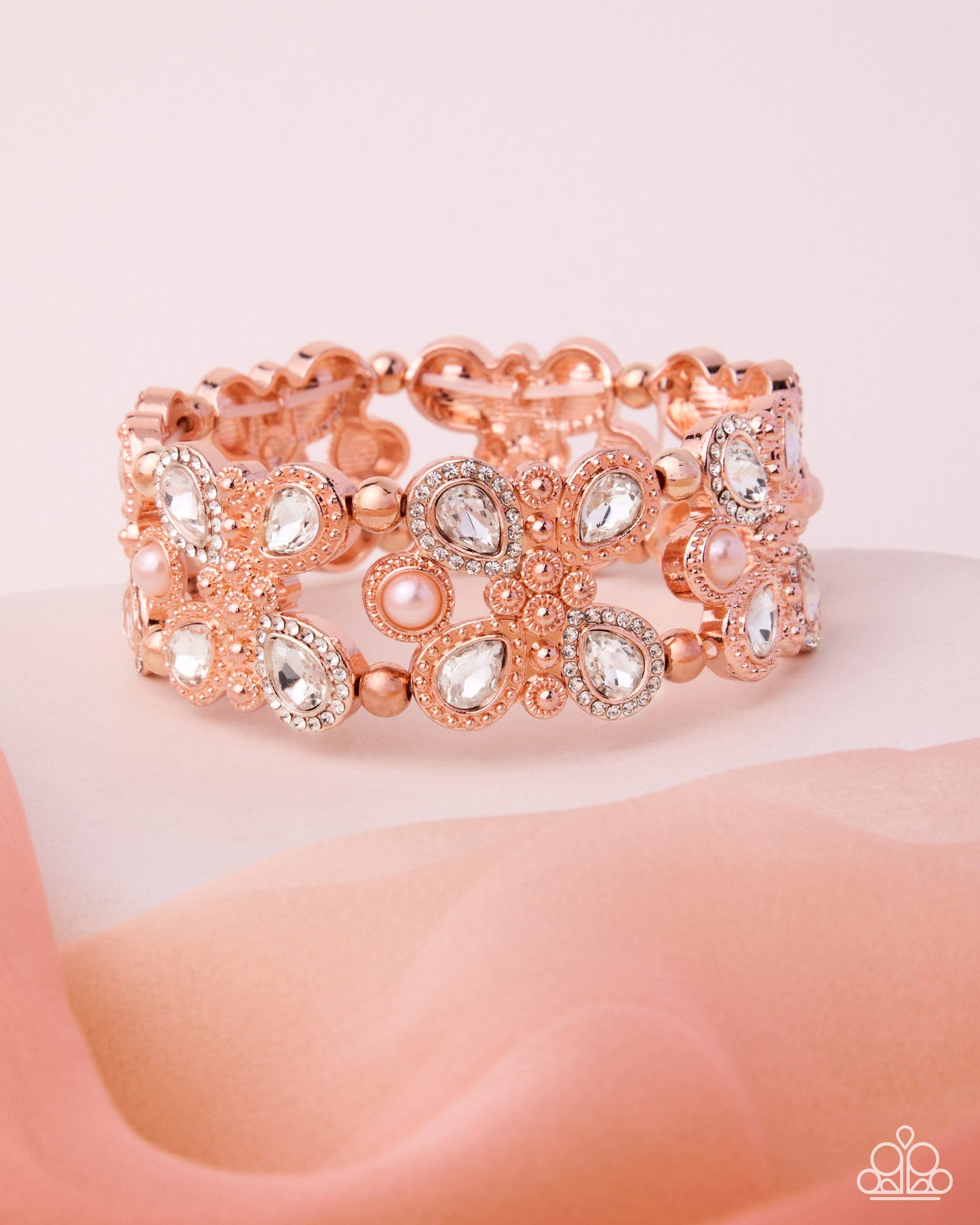Paparazzi Elite Element - Multi White Rhinestone Rose Gold Stretch Bracelet Life Of The Party August 2026