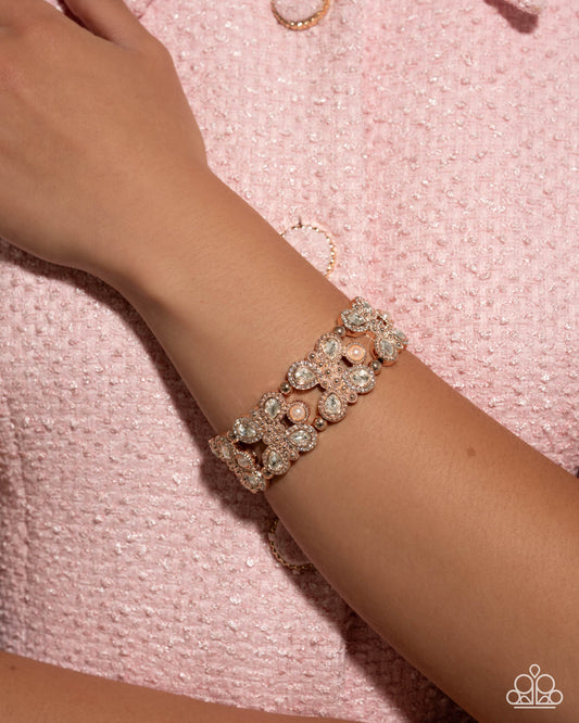 Paparazzi Elite Element - Multi White Rhinestone Rose Gold Stretch Bracelet Life Of The Party August 2026