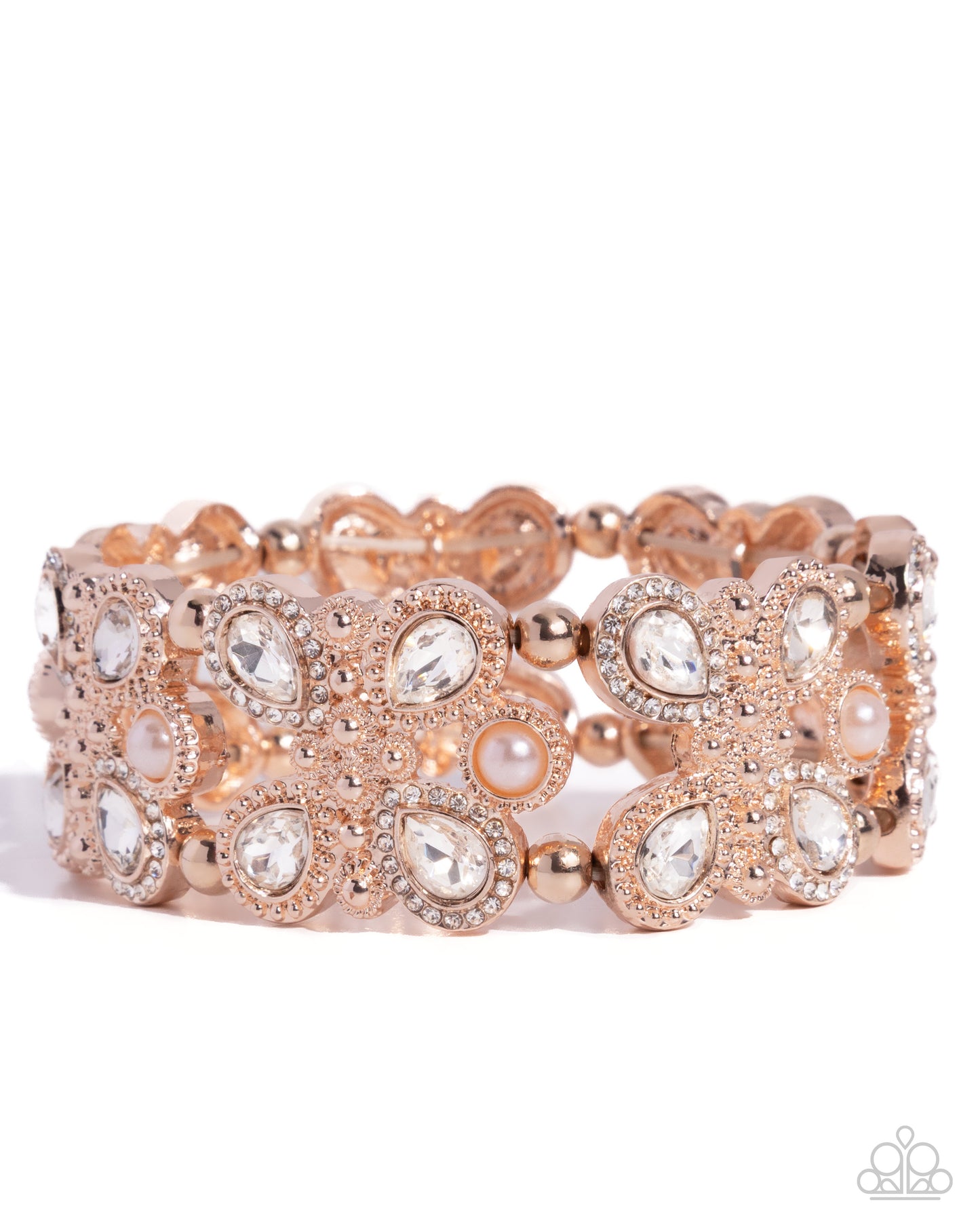 Paparazzi Elite Element - Multi White Rhinestone Rose Gold Stretch Bracelet Life Of The Party August 2026