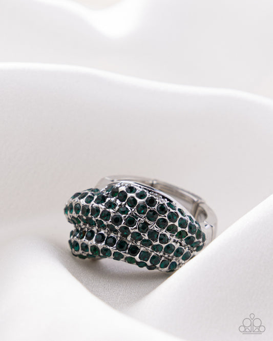 Paparazzi Extraordinary Elegance - Green Emerald Rhinestone Abstract Silver Ring