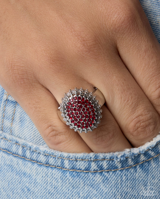 Paparazzi Permission To Sparkle - Red Rhinestone Silver Ring