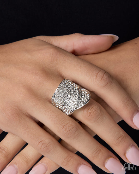 Paparazzi Polished POV - White Rhinestone Silver Overlapping Band Ring