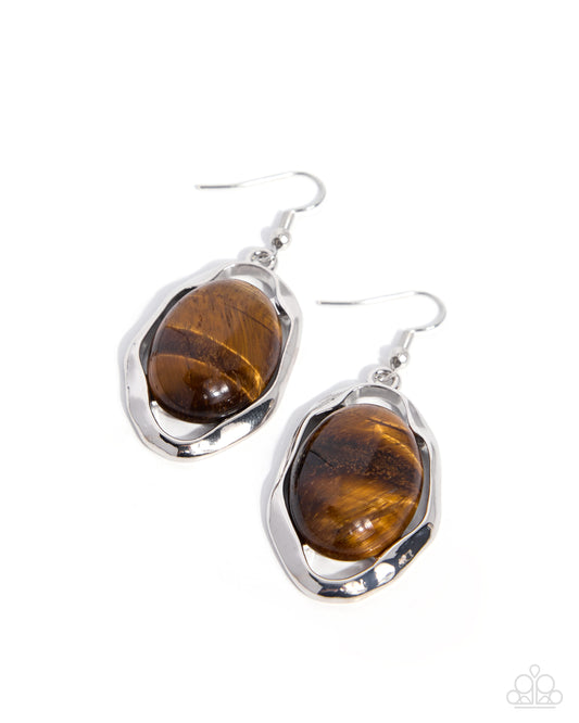 Paparazzi Stony Song - Brown Tiger's Eye Stone Silver Earring