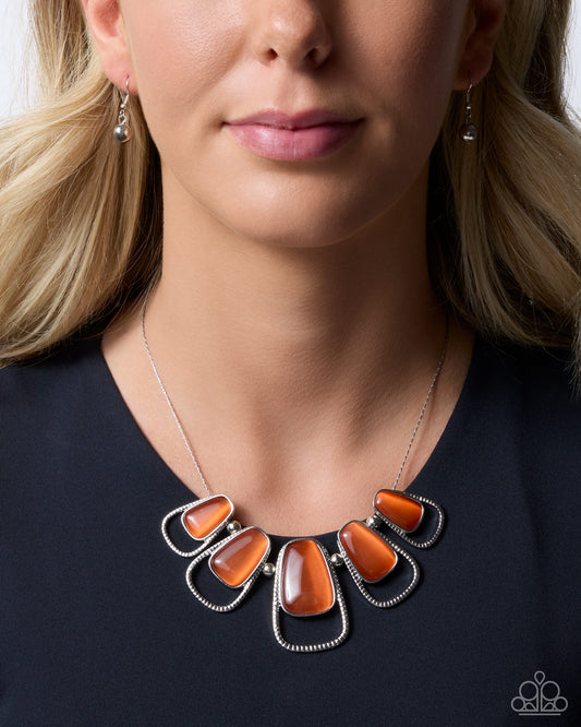 Paparazzi Growing Attachment - Orange Cat's Eye Stone Silver Necklace