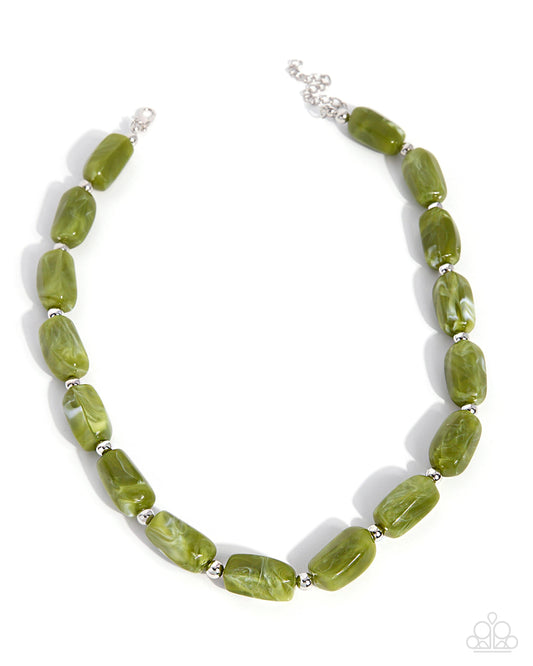 Paparazzi Colorfully Clear - Green Acrylic Swirled Bead Necklace