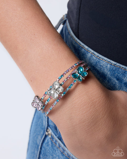 Paparazzi Butterfly Story - Multi White, Pink, Blue Gem Butterfly Cuff Bracelet