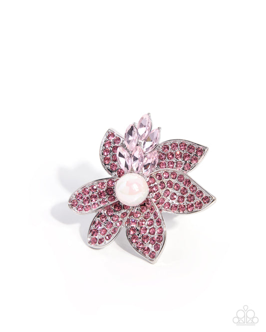 Paparazzi Beguiling Bloom - Pink Rose Rhinestone Flower Ring