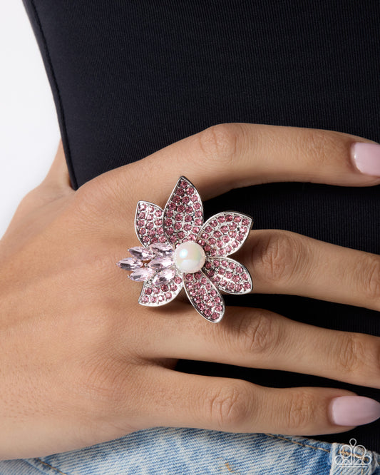 Paparazzi Beguiling Bloom - Pink Rose Rhinestone Flower Ring