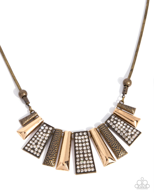 Paparazzi Ferocious Fringe - Brass & Gold White Rhinestone Necklace