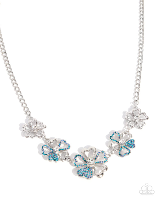 Paparazzi Finally Floral - Blue Light Sapphire, Blue Zircon & Aquamarine Rhinestone Flower Necklace