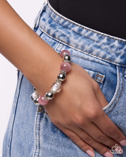 Paparazzi Clear Conviction - Pink Cat's Eye Stone Silver Stretch Bracelet