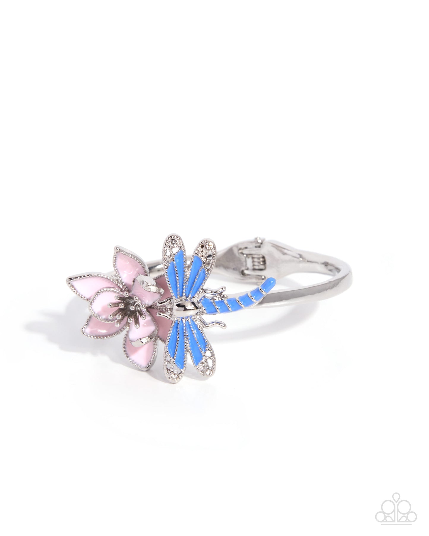 Paparazzi Whimsical Wrap - Pink Flower Blue Dragonfly Hinged Bracelet
