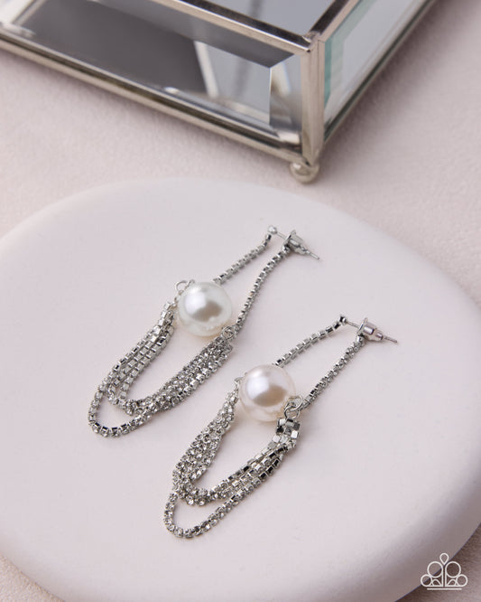 Paparazzi Dainty Direction - White Pearl & Rhinestone Double Sided Post Earring Life Of The Party October 2026 E3578