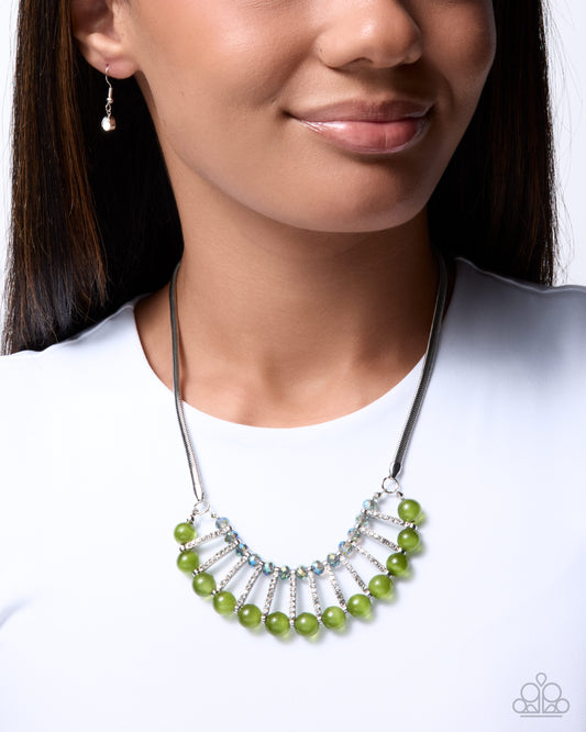 Paparazzi Spellbinding Shine - Green Cat's Eye White Rhinestone Necklace